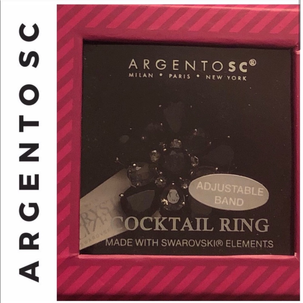 😀Argento SC Swarovski Elements Cocktail Ring